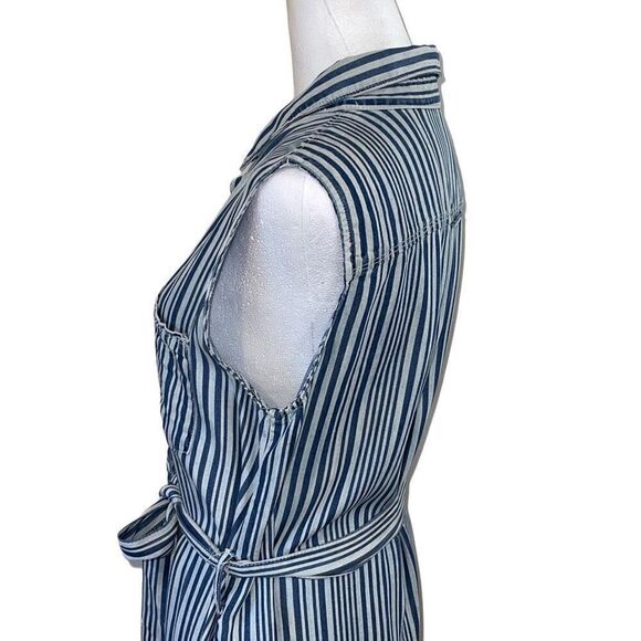 Velvet Heart Women's Front Tie Waist Dress Collared Striped Mini Blue Medium - Picture 3 of 10